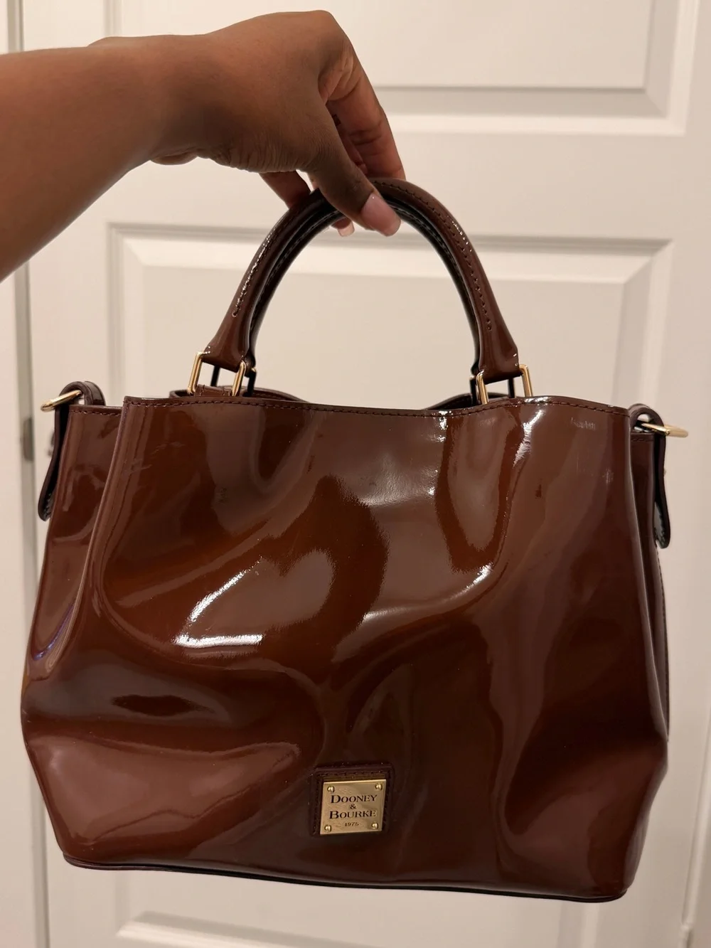 Dooney & Bourke Glossy Brown Patent Satchel